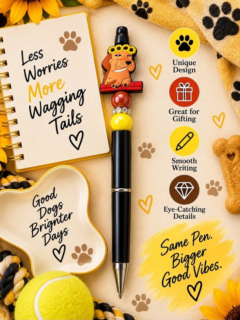 Dog-Themed Black & Yellow Ballpoint Pen!! 💛🐶